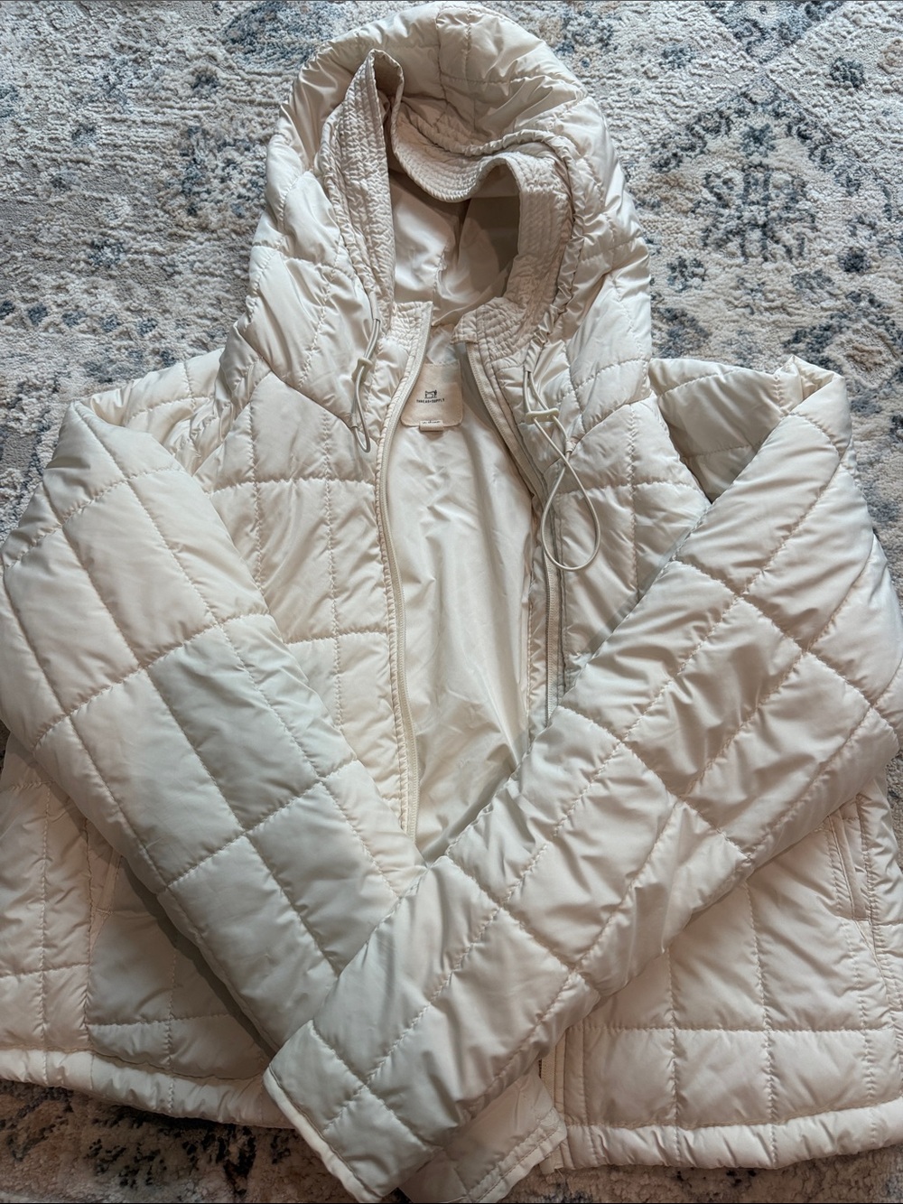 Thread & Supply Cream Quilted Hooded Puffer Jacket